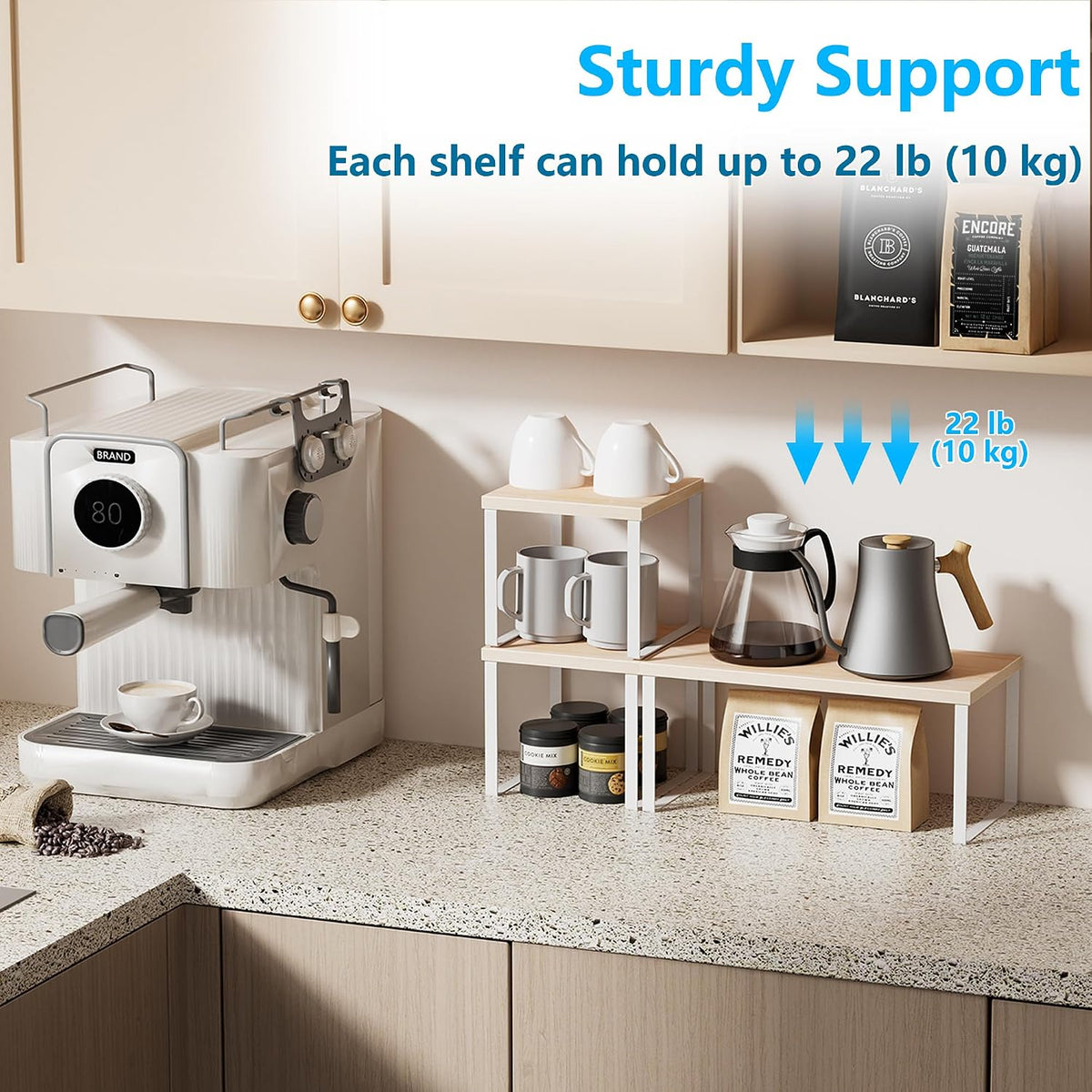 Countertop Shelf, Kitchen Counter Organizer, Adjustable, Stackable
