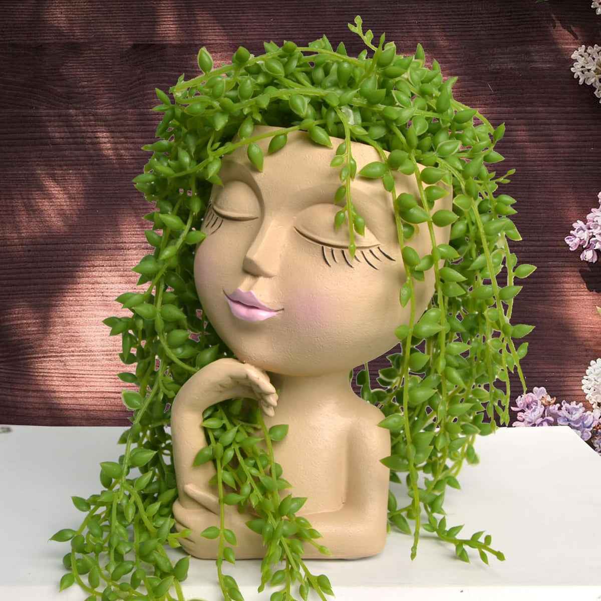 Thinking Face Planter, Funny Plant Pots, Cute Head Flower Pot with Drainage for Indoor Outdoor Succulent/Herb, Unique Minimalist White Vase, Garden Home Office Desk Shelf Art Decor, Women Gift 7"