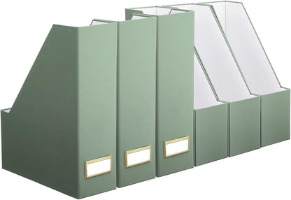 Magazine Holder Set of 6 Cardboard File Holder Desk, Sage Green