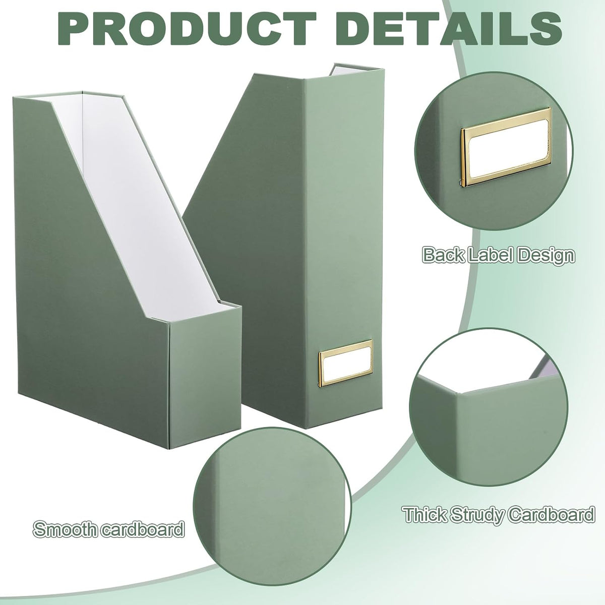 Magazine Holder Set of 6 Cardboard File Holder Desk, Sage Green