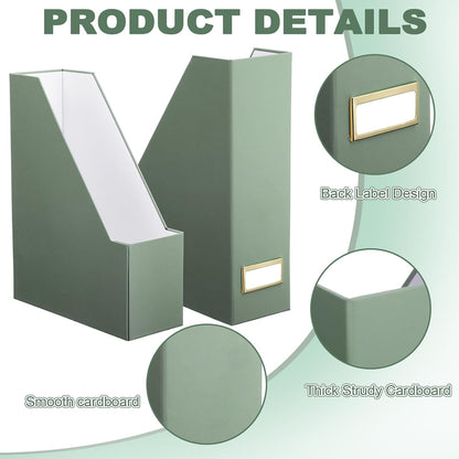 Magazine Holder Set of 6 Cardboard File Holder Desk, Sage Green