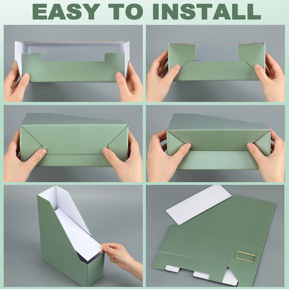 Magazine Holder Set of 6 Cardboard File Holder Desk, Sage Green