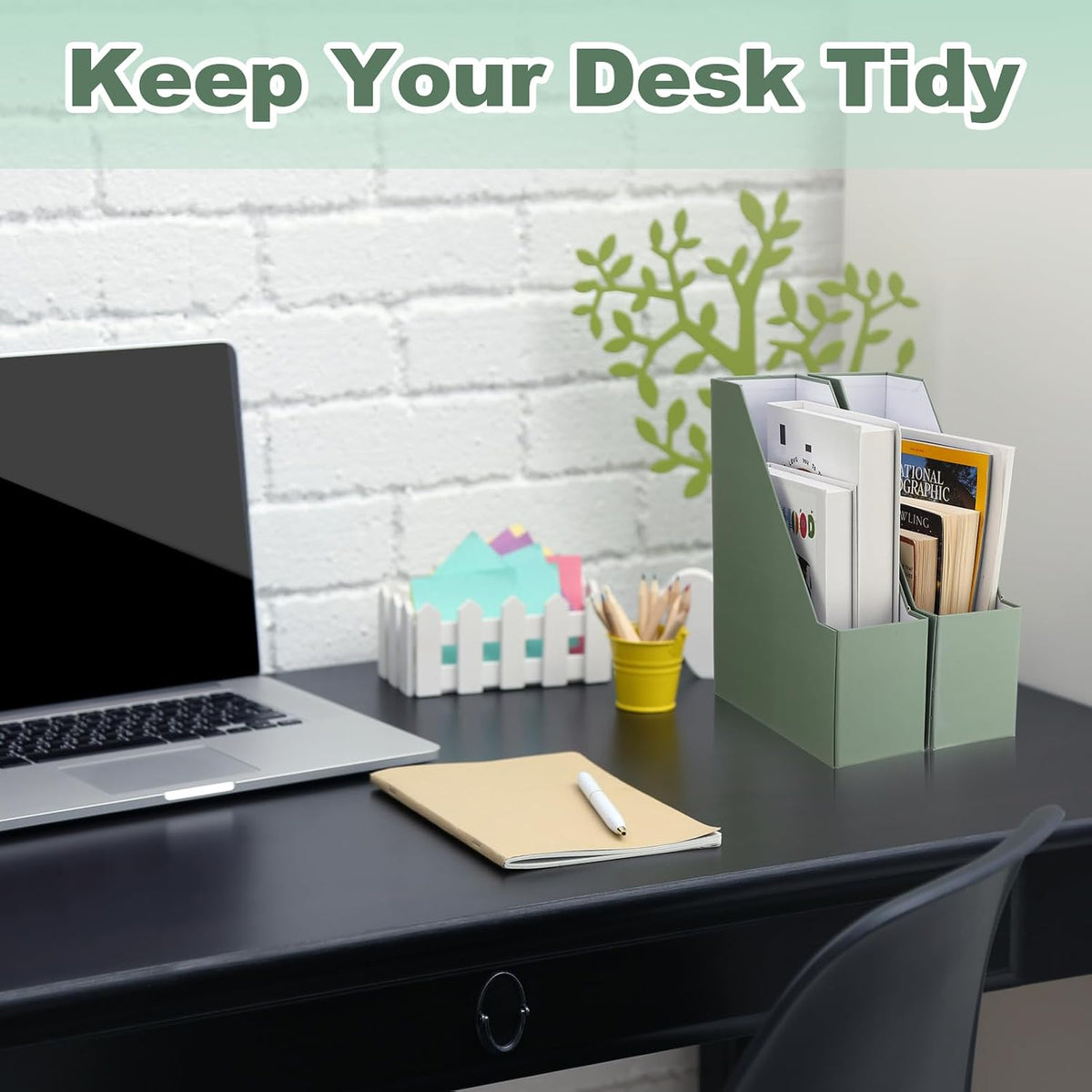 Magazine Holder Set of 6 Cardboard File Holder Desk, Sage Green