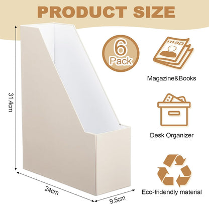 Magazine Holder Set of 6 Cardboard File Holder Desk, Sage Green