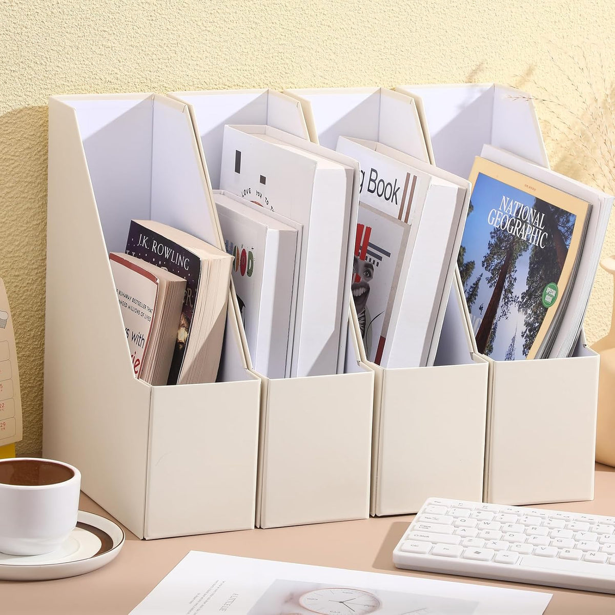 Magazine Holder Set of 6 Cardboard File Holder Desk, Sage Green