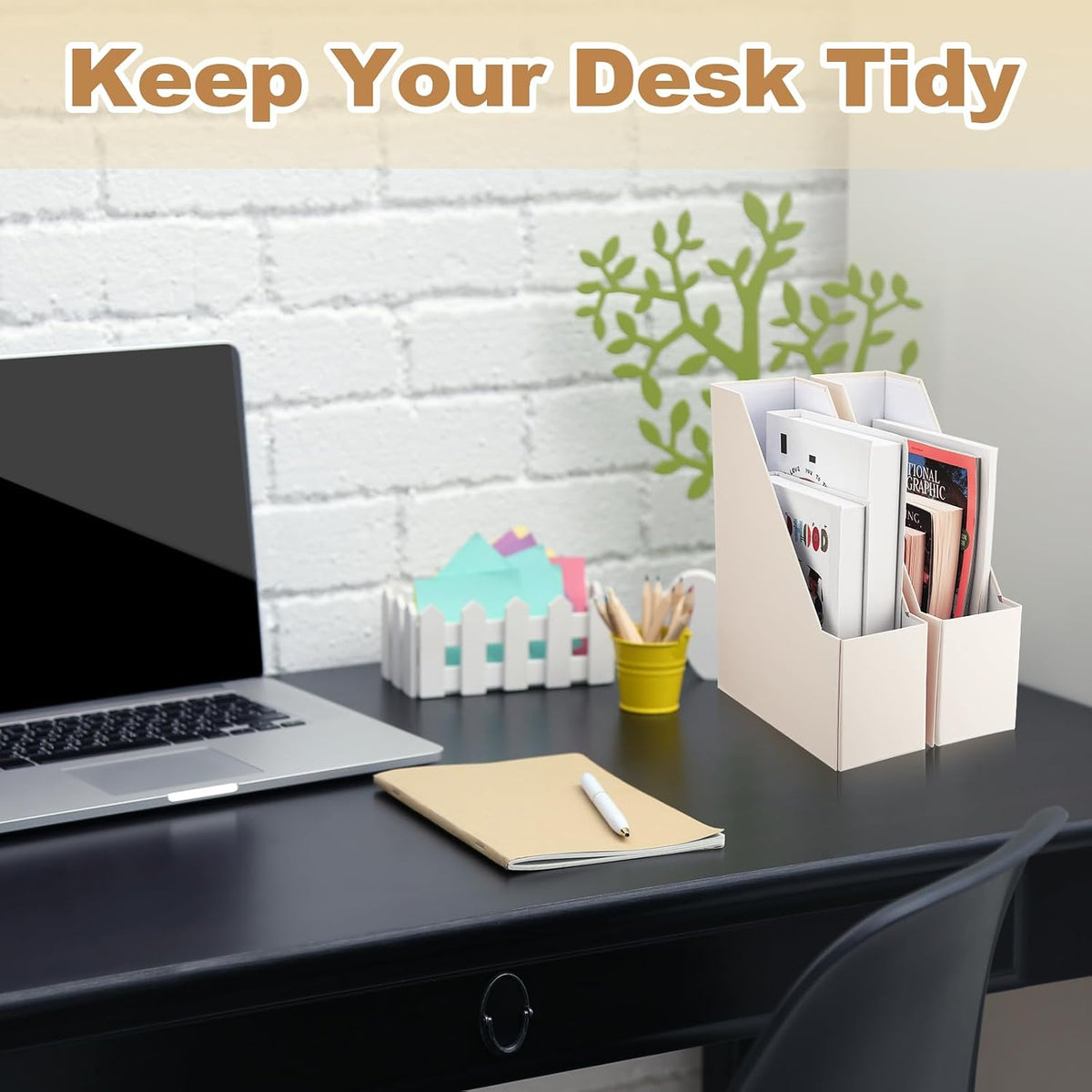 Magazine Holder Set of 6 Cardboard File Holder Desk, Sage Green