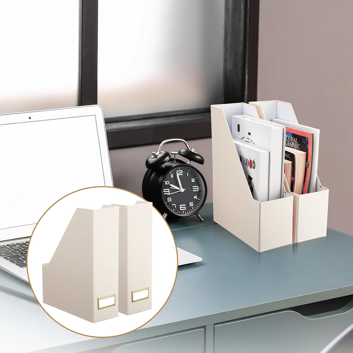 Magazine Holder Set of 6 Cardboard File Holder Desk, Sage Green