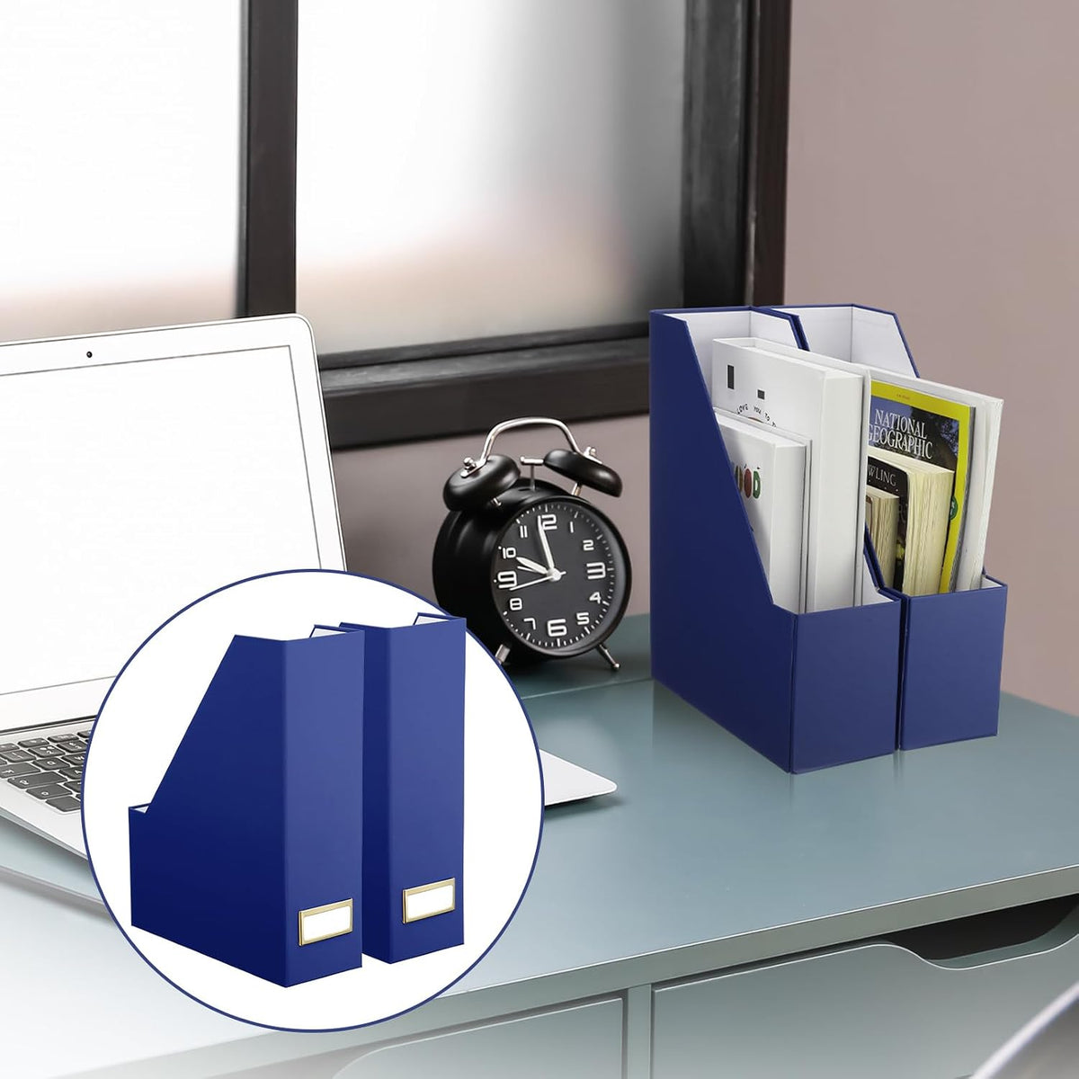 Magazine Holder Set of 6 Cardboard File Holder Desk, Sage Green