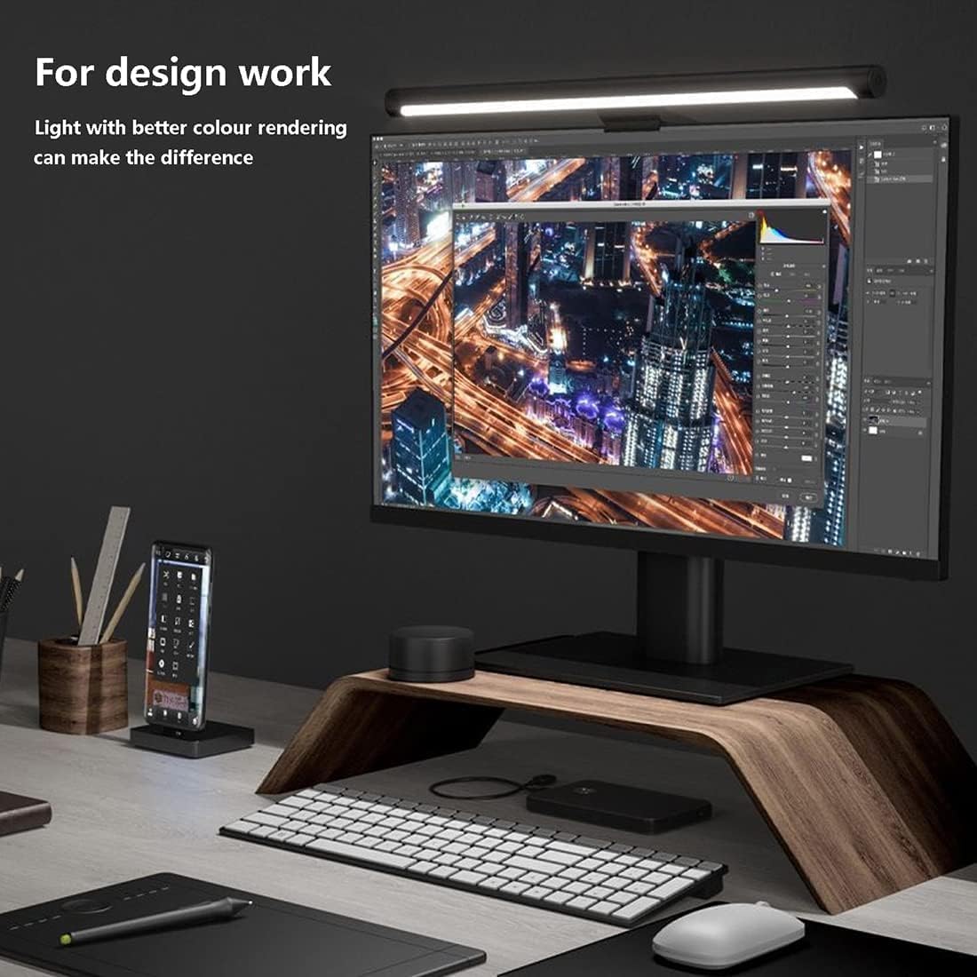 Mi Computer Monitor Light Bar - Easy Installation, Extra Computer Lighting w/o Taking Desktop Space, with Wireless Remote Control Adjusting Lights Easily