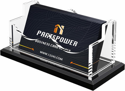 PARTSPOWER Acrylic Business Card Holder for Desk, Horizontal Clear Business Name Card Display, Black Acrylic Base, Desktop Accessory Business Name Card Organizers (1-Slot)