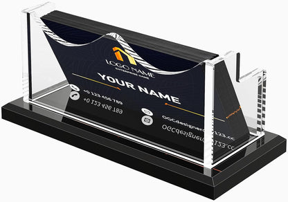 PARTSPOWER Acrylic Business Card Holder for Desk, Horizontal Clear Business Name Card Display, Black Acrylic Base, Desktop Accessory Business Name Card Organizers (1-Slot)