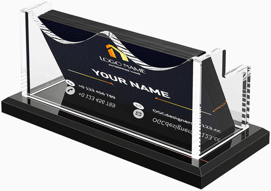 PARTSPOWER Acrylic Business Card Holder for Desk, Horizontal Clear Business Name Card Display, Black Acrylic Base, Desktop Accessory Business Name Card Organizers (1-Slot)