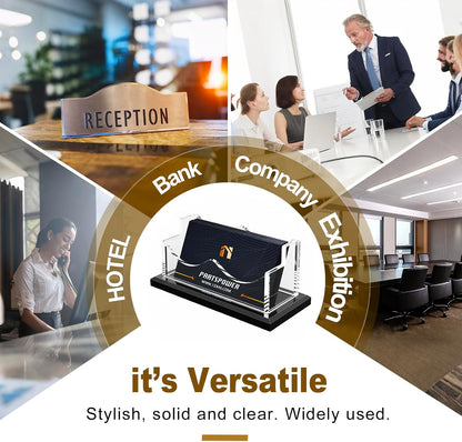 PARTSPOWER Acrylic Business Card Holder for Desk, Horizontal Clear Business Name Card Display, Black Acrylic Base, Desktop Accessory Business Name Card Organizers (1-Slot)