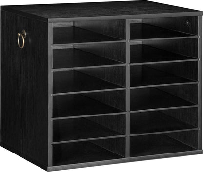 Literature Organizers, 12 Compartments Office Mailbox with Adjustable Shelves, Wood Countertop Literature Sorter for Office, Home, Classroom, Mailrooms Organization Greige BG12WF01