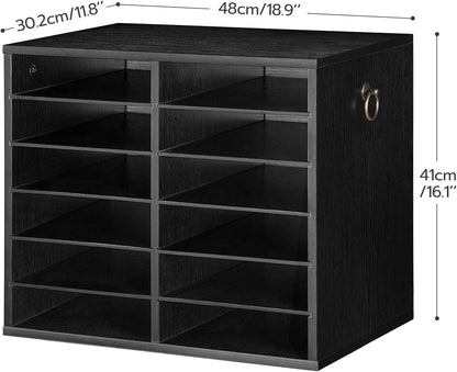 Literature Organizers, 12 Compartments Office Mailbox with Adjustable Shelves, Wood Countertop Literature Sorter for Office, Home, Classroom, Mailrooms Organization Greige BG12WF01