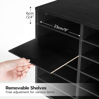 Literature Organizers, 12 Compartments Office Mailbox with Adjustable Shelves, Wood Countertop Literature Sorter for Office, Home, Classroom, Mailrooms Organization Greige BG12WF01