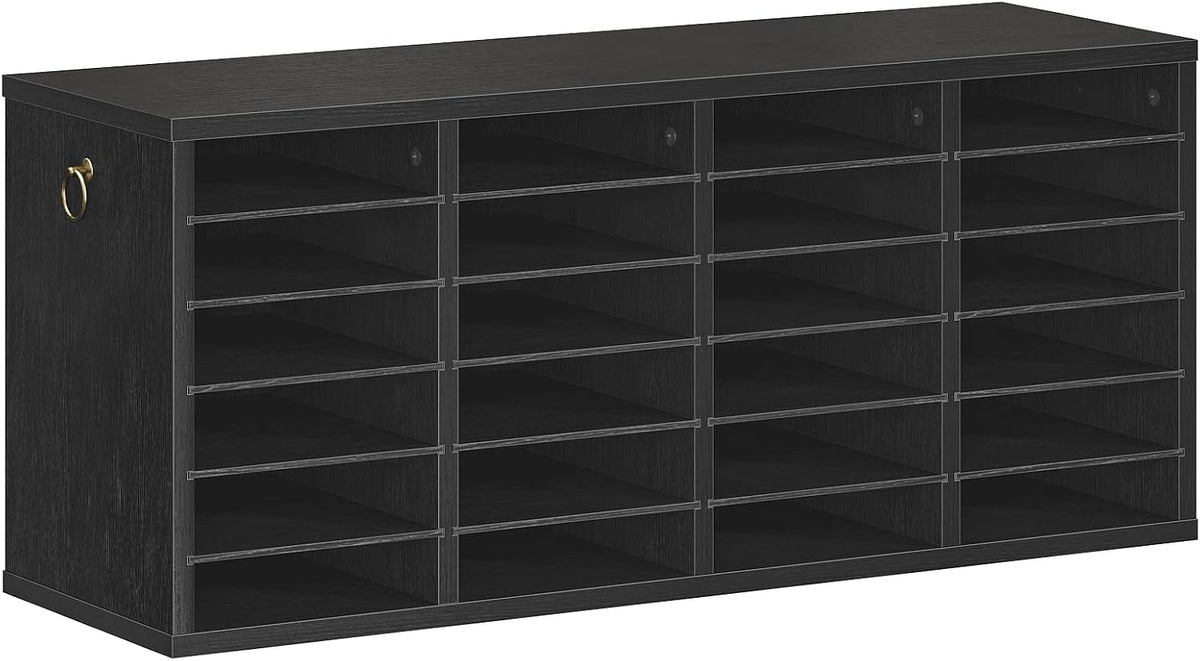Literature Organizers, 12 Compartments Office Mailbox with Adjustable Shelves, Wood Countertop Literature Sorter for Office, Home, Classroom, Mailrooms Organization Greige BG12WF01