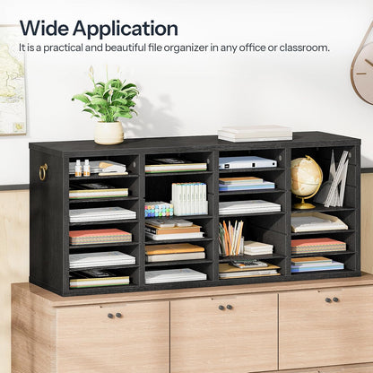 Literature Organizers, 12 Compartments Office Mailbox with Adjustable Shelves, Wood Countertop Literature Sorter for Office, Home, Classroom, Mailrooms Organization Greige BG12WF01