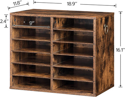 Literature Organizers, 12 Compartments Office Mailbox with Adjustable Shelves, Wood Countertop Literature Sorter for Office, Home, Classroom, Mailrooms Organization Greige BG12WF01