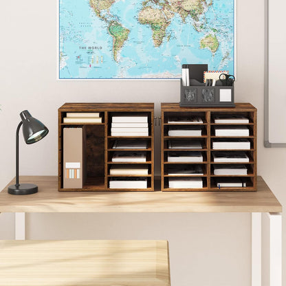 Literature Organizers, 12 Compartments Office Mailbox with Adjustable Shelves, Wood Countertop Literature Sorter for Office, Home, Classroom, Mailrooms Organization Greige BG12WF01