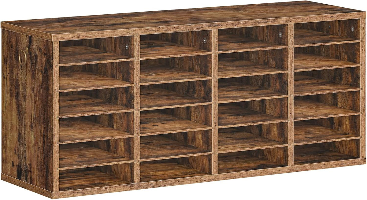 Literature Organizers, 12 Compartments Office Mailbox with Adjustable Shelves, Wood Countertop Literature Sorter for Office, Home, Classroom, Mailrooms Organization Greige BG12WF01