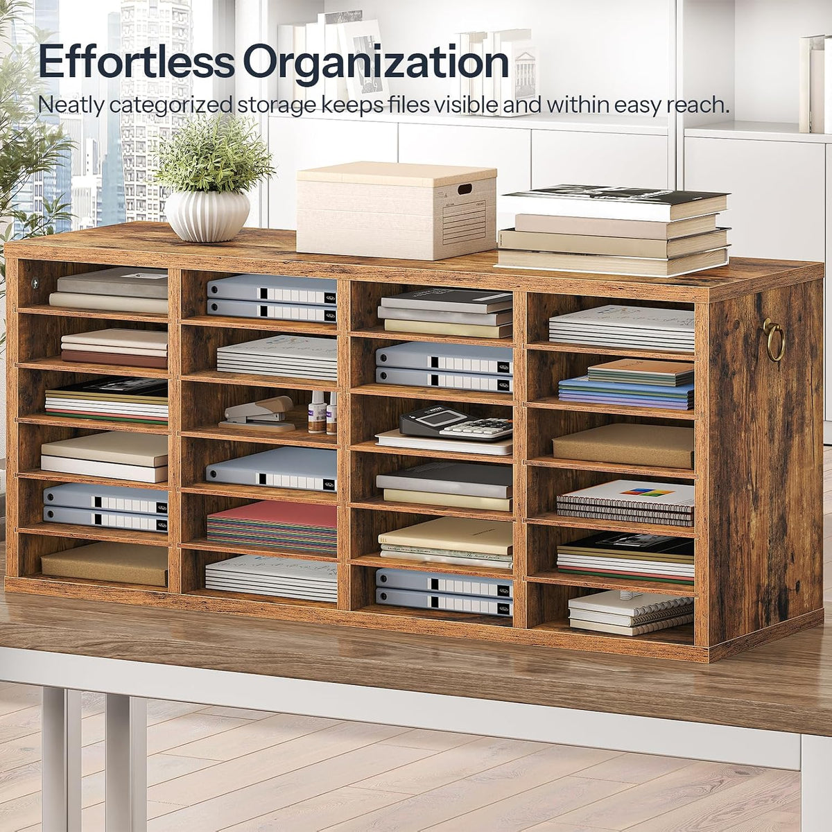 Literature Organizers, 12 Compartments Office Mailbox with Adjustable Shelves, Wood Countertop Literature Sorter for Office, Home, Classroom, Mailrooms Organization Greige BG12WF01