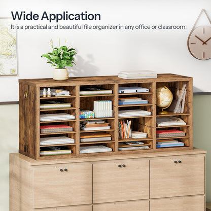 Literature Organizers, 12 Compartments Office Mailbox with Adjustable Shelves, Wood Countertop Literature Sorter for Office, Home, Classroom, Mailrooms Organization Greige BG12WF01