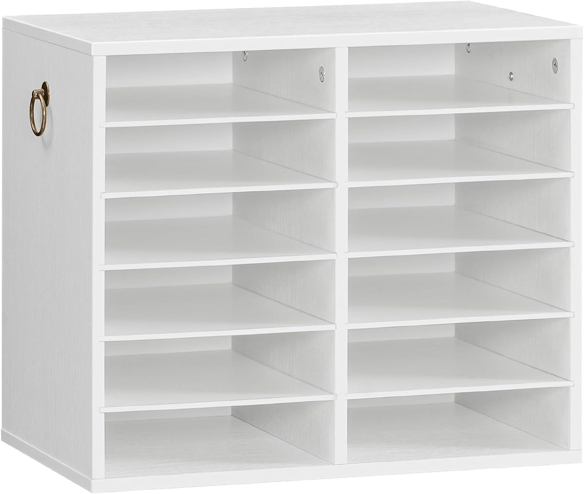 Literature Organizers, 12 Compartments Office Mailbox with Adjustable Shelves, Wood Countertop Literature Sorter for Office, Home, Classroom, Mailrooms Organization Greige BG12WF01