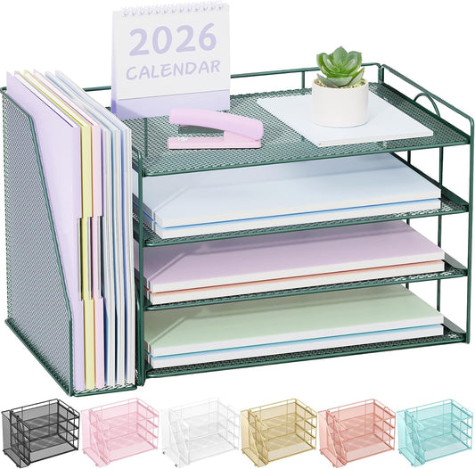 4-Tier Paper Organizer for Desk with File Organizer
