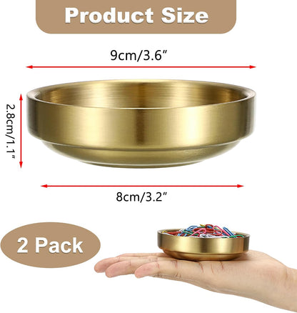 Flat Golden Paper Clip Holder, Stackable Desk Organizer Metal Storage Bowl for Small Office Supplies Paper Clips & Tiny Parts, Cute Round Jewelry Storage for Office Bathroom Vanity