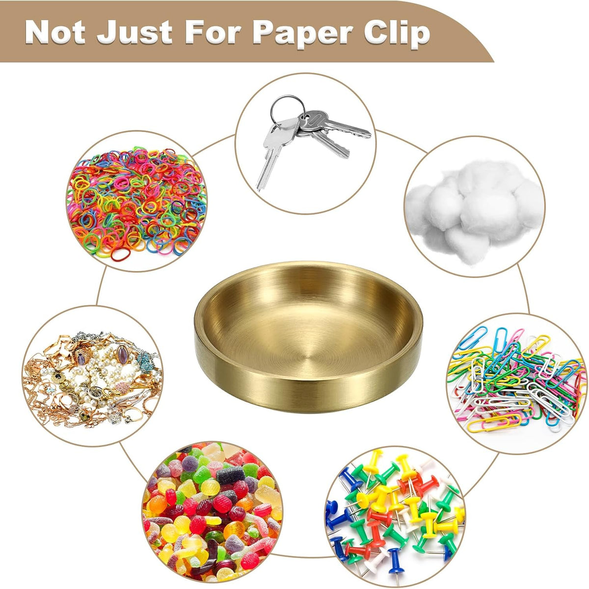 Flat Golden Paper Clip Holder, Stackable Desk Organizer Metal Storage Bowl for Small Office Supplies Paper Clips & Tiny Parts, Cute Round Jewelry Storage for Office Bathroom Vanity