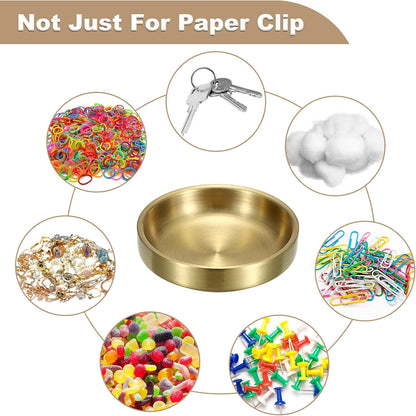 Flat Golden Paper Clip Holder, Stackable Desk Organizer Metal Storage Bowl for Small Office Supplies Paper Clips & Tiny Parts, Cute Round Jewelry Storage for Office Bathroom Vanity