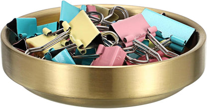 Flat Golden Paper Clip Holder, Stackable Desk Organizer Metal Storage Bowl for Small Office Supplies Paper Clips & Tiny Parts, Cute Round Jewelry Storage for Office Bathroom Vanity