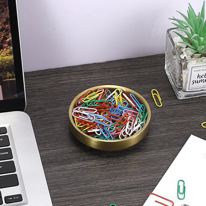 Flat Golden Paper Clip Holder, Stackable Desk Organizer Metal Storage Bowl for Small Office Supplies Paper Clips & Tiny Parts, Cute Round Jewelry Storage for Office Bathroom Vanity