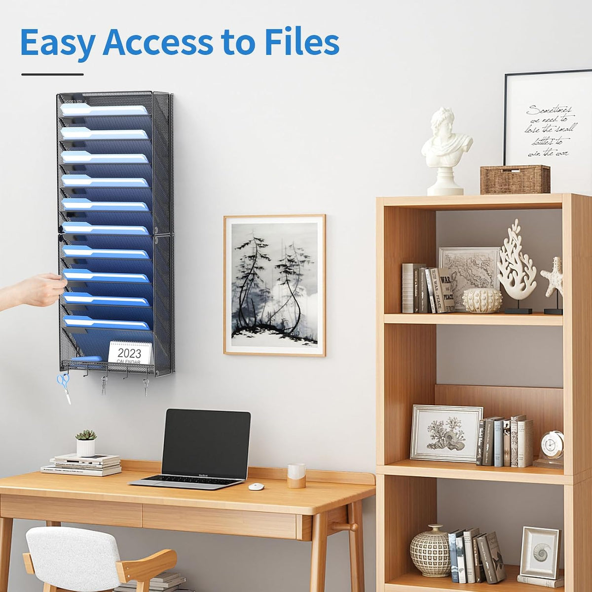 Hanging Wall File Organizer with Hooks, 12 Tier Vertical Wall Mount File Holder, File Folder Wall Organizer for Office