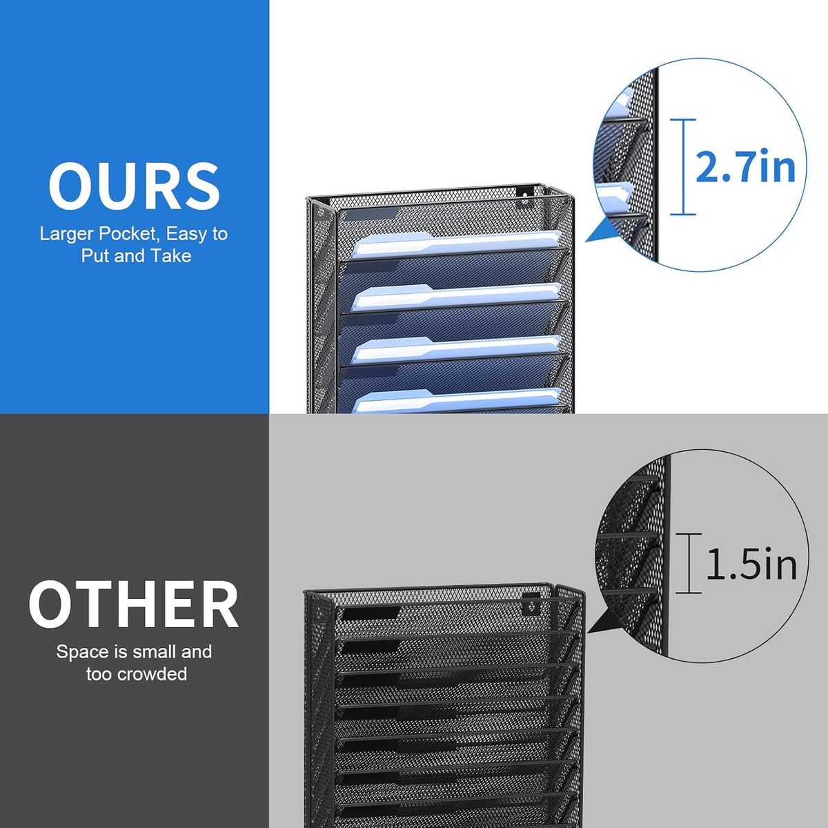 Hanging Wall File Organizer with Hooks, 12 Tier Vertical Wall Mount File Holder, File Folder Wall Organizer for Office