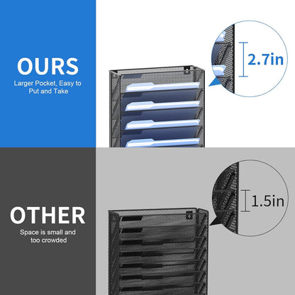 Hanging Wall File Organizer with Hooks, 12 Tier Vertical Wall Mount File Holder, File Folder Wall Organizer for Office