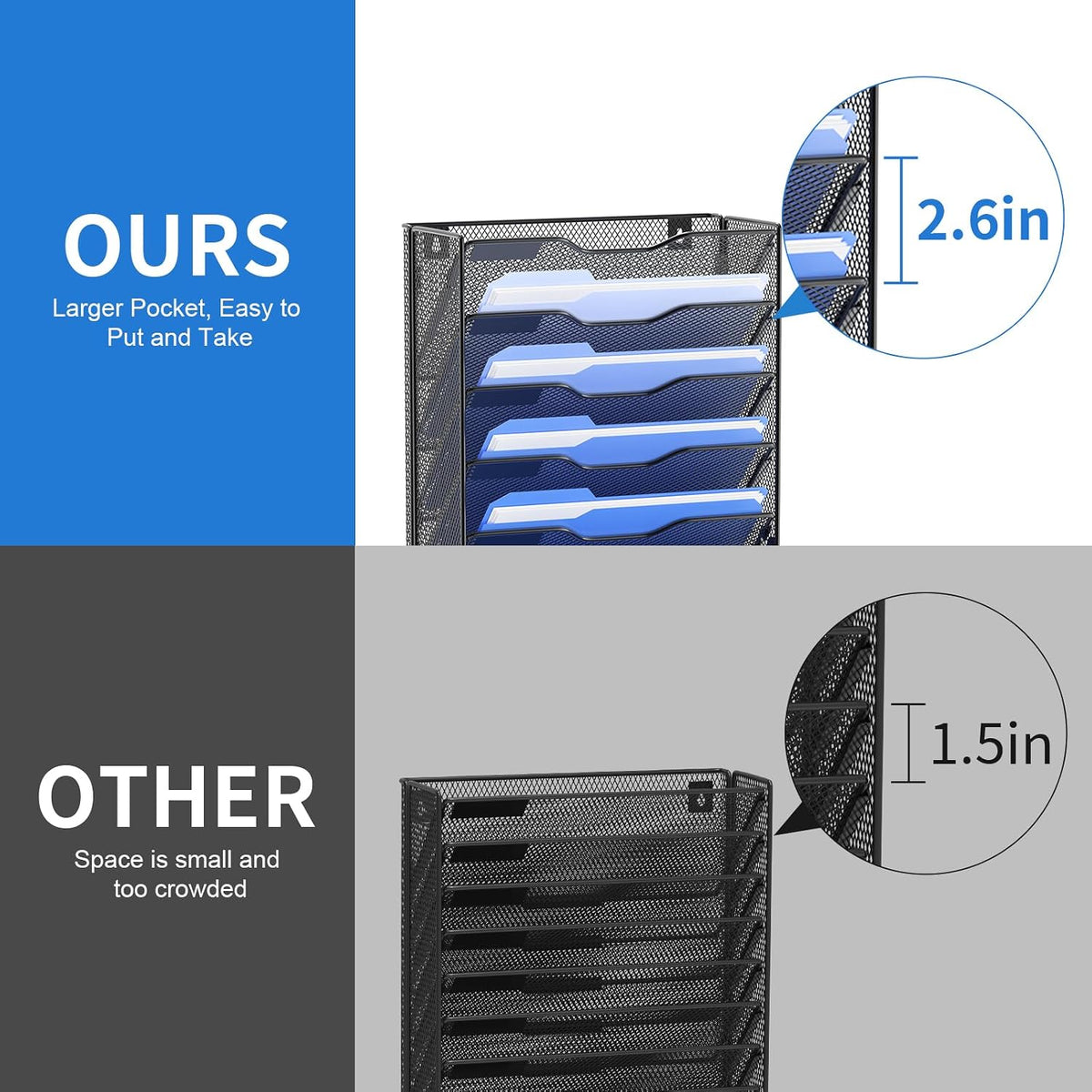 Hanging Wall File Organizer with Hooks, 12 Tier Vertical Wall Mount File Holder, File Folder Wall Organizer for Office
