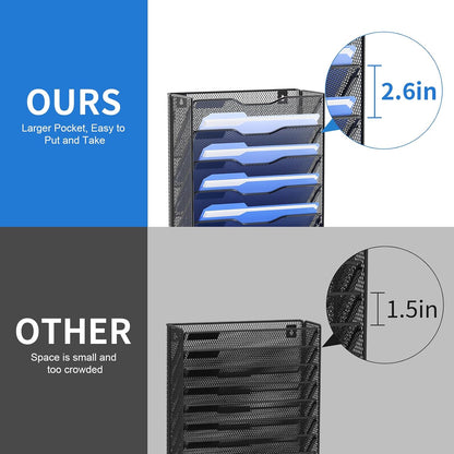 Hanging Wall File Organizer with Hooks, 12 Tier Vertical Wall Mount File Holder, File Folder Wall Organizer for Office