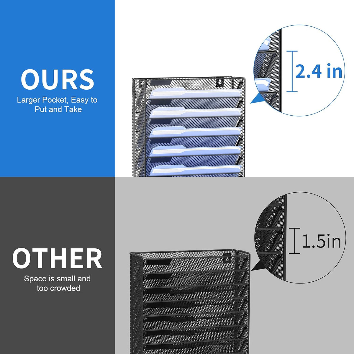 Hanging Wall File Organizer with Hooks, 12 Tier Vertical Wall Mount File Holder, File Folder Wall Organizer for Office