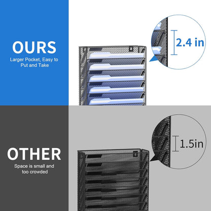 Hanging Wall File Organizer with Hooks, 12 Tier Vertical Wall Mount File Holder, File Folder Wall Organizer for Office