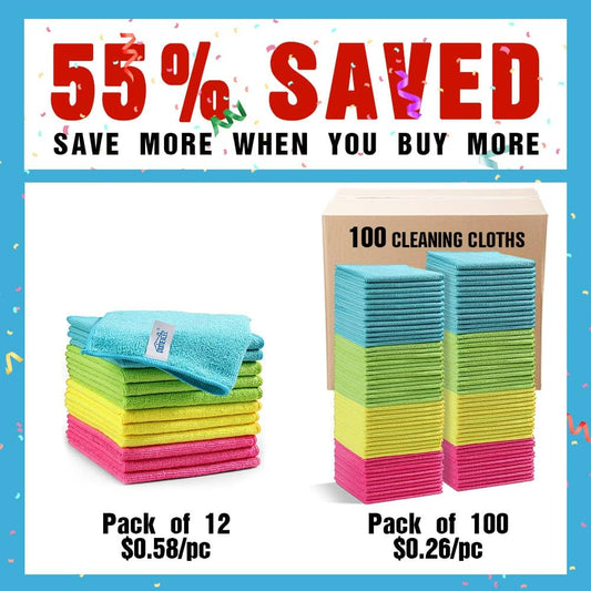 100PK Microfiber Cleaning Cloth, Cleaning Rag for Home, 11.5x11.5