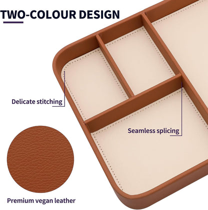 Vegan Leather Valet Tray for Men - Modern Nightstand Organizer for Keys, Wallet, Watch & EDC Essentials, Eco-Friendly & Stylish Storage(Black)