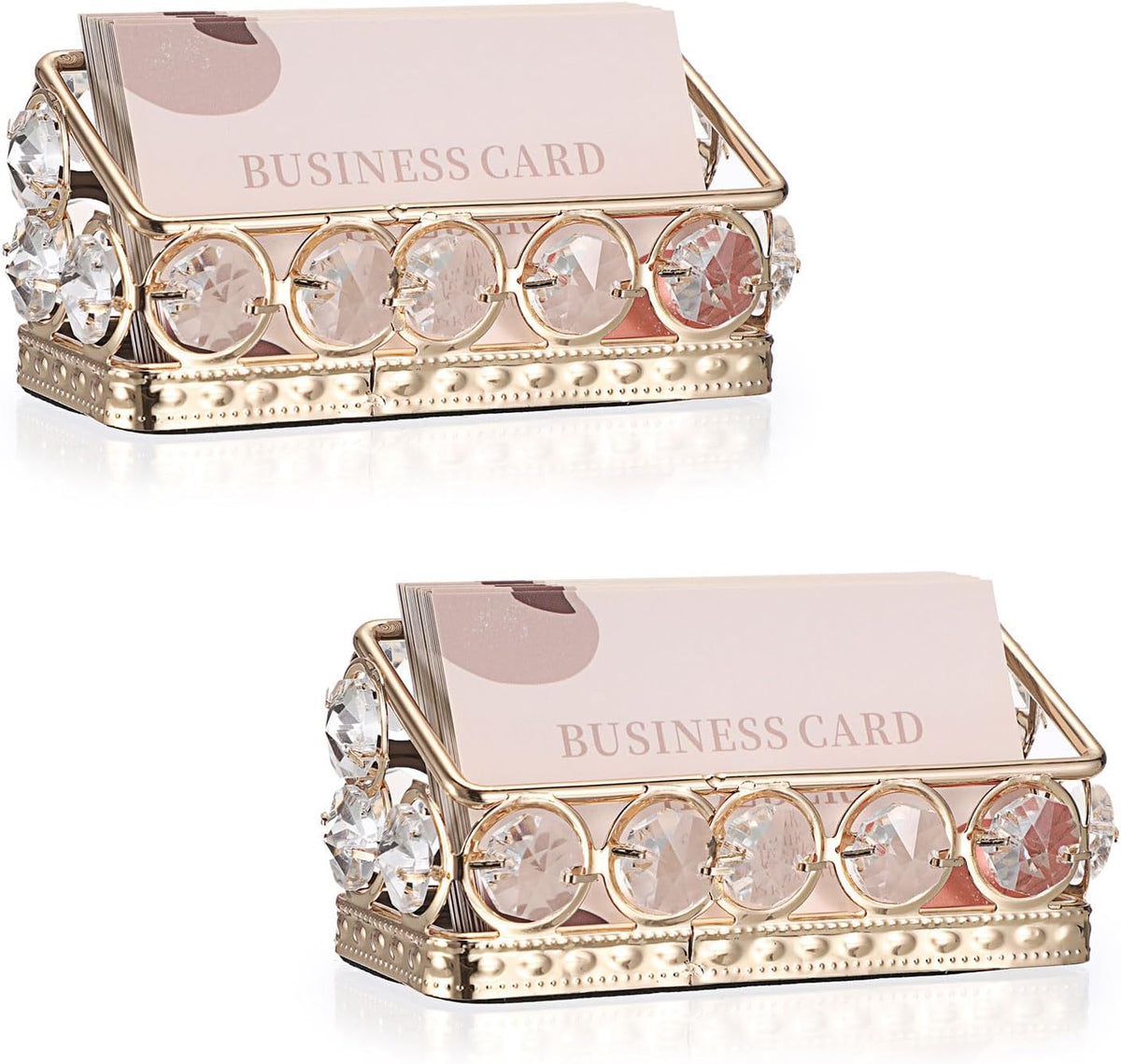2 Packs Crystal Business Card Holder with Gold Metal for Office Desk