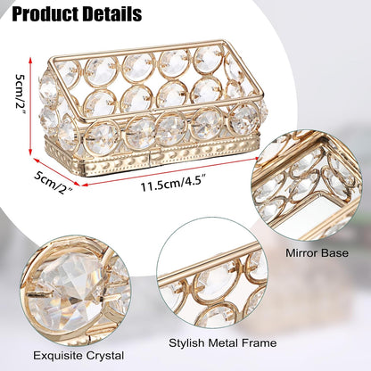 2 Packs Crystal Business Card Holder with Gold Metal for Office Desk