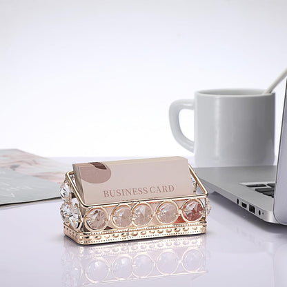 2 Packs Crystal Business Card Holder with Gold Metal for Office Desk