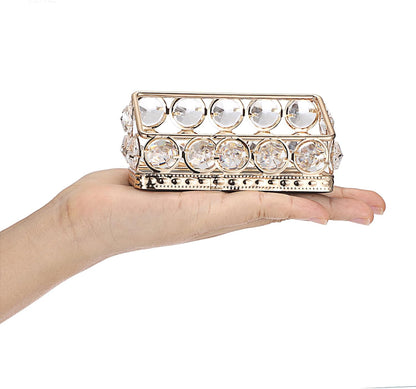 2 Packs Crystal Business Card Holder with Gold Metal for Office Desk