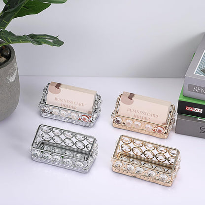 2 Packs Crystal Business Card Holder with Gold Metal for Office Desk