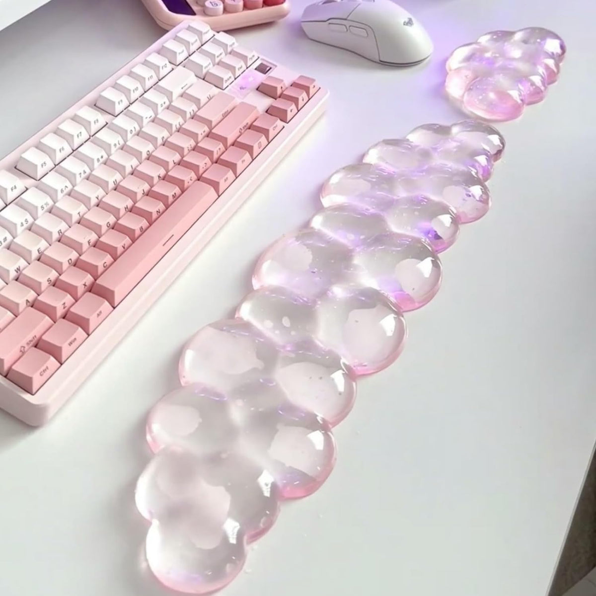 Mouse Pad with Wrist Rest, Soft Cloud Gel Keyboard Mouse Pad Set with Hand Wrist Support, Cute Non Slip Office Desk Accessories for Comfort/Pain Relief/Computer/Laptop (Pink Cloud)