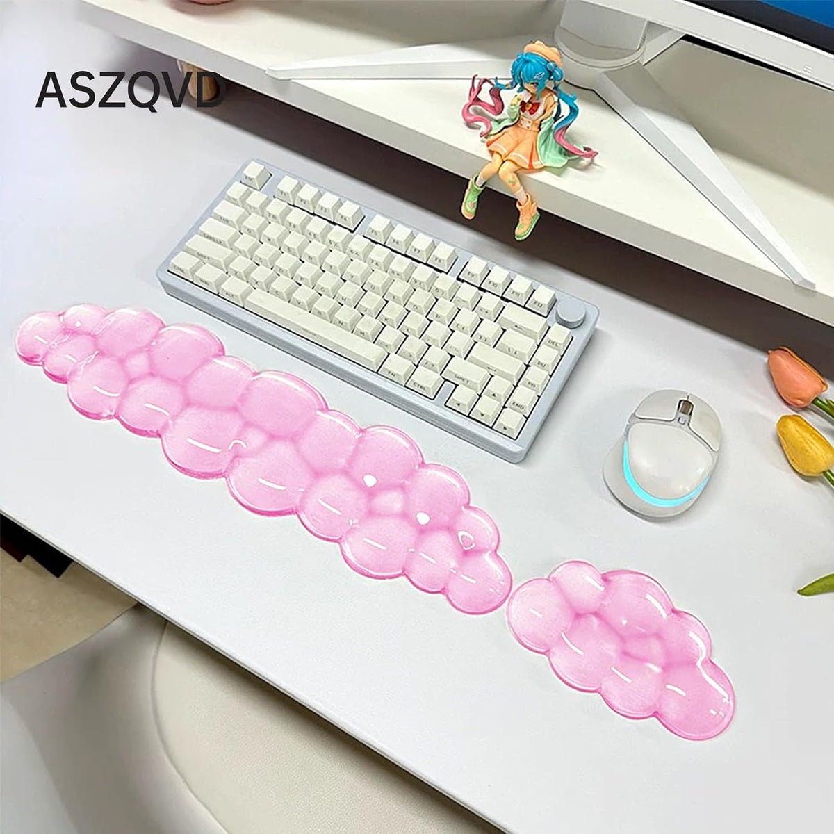 Mouse Pad with Wrist Rest, Soft Cloud Gel Keyboard Mouse Pad Set with Hand Wrist Support, Cute Non Slip Office Desk Accessories for Comfort/Pain Relief/Computer/Laptop (Pink Cloud)